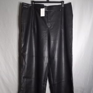 ELOQUII Women's Black Faux Leather Straight Leg with Split Hem Pants Size 22 NWT
